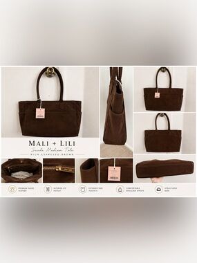 Mali + Lili Faux Suede Tote Bag Chocolate Brown NWT $98 retail